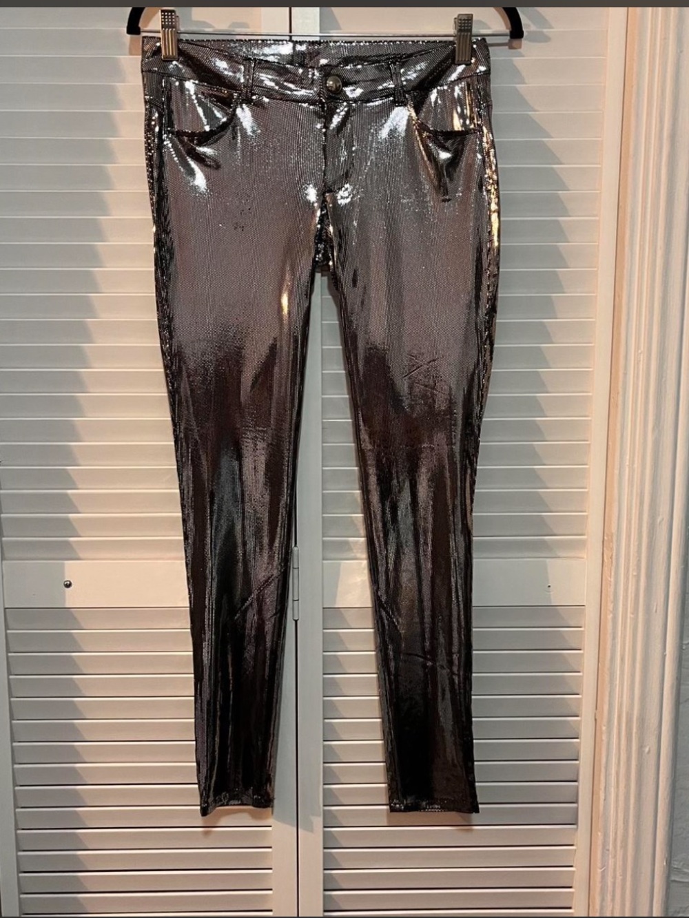Vintage Siwy Y2K Metallic Black Silver Skinny Pants